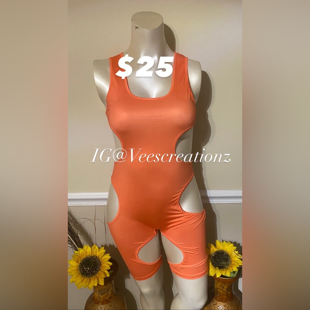 Orange one piece, stretchy. Brand new